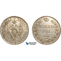 AL775, Russia, Nicholas I, Rouble 1843 СПБ АЧ, St. Petersburg Mint, Silver, Cleaned, XF-AU