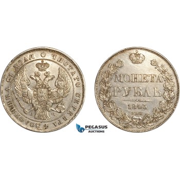 AL775, Russia, Nicholas I, Rouble 1843 СПБ АЧ, St. Petersburg Mint, Silver, Cleaned, XF-AU