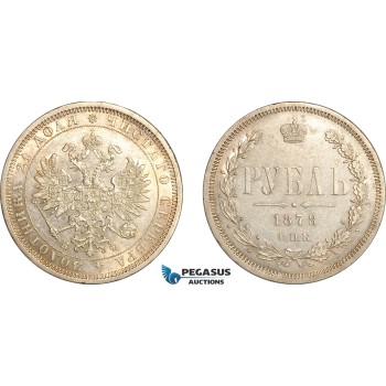 AL777, Russia, Alexander II, Rouble 1878 СПБ НФ, St. Petersburg Mint, Silver, Cleaned, AU