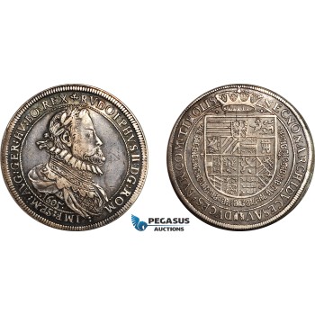 AL780, Austria, Rudolph II, Taler 1605, Hall Mint, Silver (28.3g), Dav-3005, Graffiti, dark toning! AU