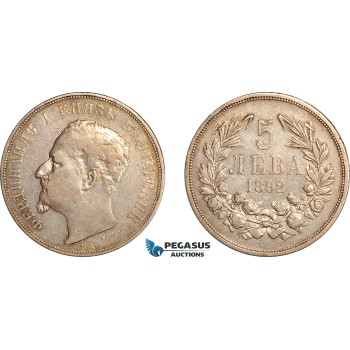 AL781, Bulgaria, Ferdinand I, 5 Leva 1892 KB, Kremnitz Mint, Silver, Lightly cleaned, XF