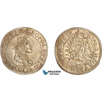 AL783, Hungary, Leopold, 6 Kreuzer 1672 KB, Kremnitz Mint, Silver (3.13g) Light toning! UNC