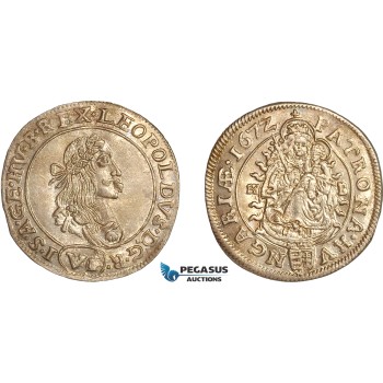 AL783, Hungary, Leopold, 6 Kreuzer 1672 KB, Kremnitz Mint, Silver (3.13g) Light toning! UNC
