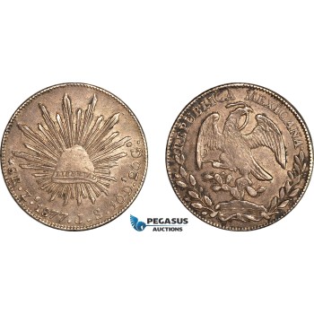 AL785, Mexico, 8 Reales 1877 Zs JS, Zacatecas Mint, Silver, Toned, AU