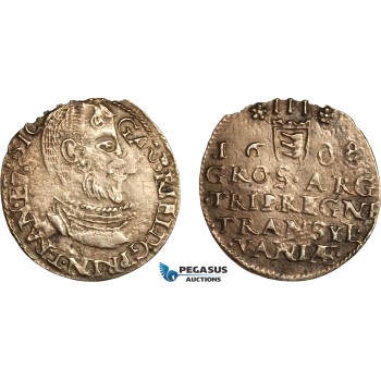 AL790, Transylvania, Gabriel Bathory, 3 Groschen 1608, Silver (1.57g) Flan flaw, XF