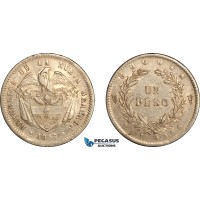 AL795, Colombia, 1 Peso 1857, Bogota Mint, Silver, Some remaining luster! XF