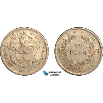 AL795, Colombia, 1 Peso 1857, Bogota Mint, Silver, Some remaining luster! XF