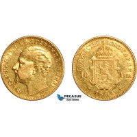 AL796, Bulgaria, Ferdinand I, 10 Leva 1894 KB, Kremnitz Mint, Gold, XF