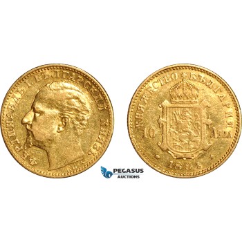 AL796, Bulgaria, Ferdinand I, 10 Leva 1894 KB, Kremnitz Mint, Gold, XF