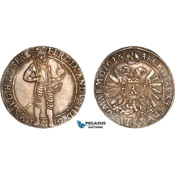 AL797, Austria, Bohemia, Ferdinand II, 1/2 Taler 1626, Kuttenberg Mint, Silver (14.31g), by Sebastian Hölzl, MzA 123, type 801, no records of past sale for this variant! Old cabinet toning, AU, Extremely Rare!