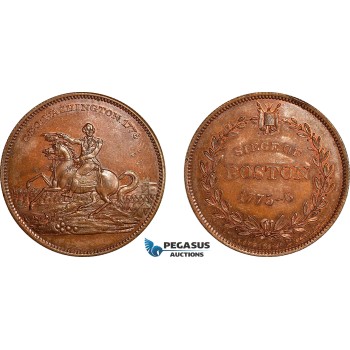 AL800, United States, George Washington, Copper Medal 1775-6 (ca. 1859), Siege of Boston, (11.81g) Lovett series 2, Brown, UNC