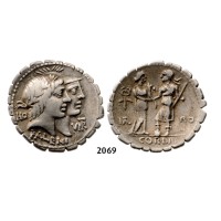 05.05.2013, Auction 2/2069. Roman Republic, Q. Fufius Calenus & Micius Cordus (70 BC) Serrate Denarius, Rome, Silver (3.82g)