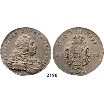 05.05.2013, Auction 2/ 2190. Sweden, Fredrik I, 1720-­1751, ¼ Riksdaler 1750, Stockholm, Silver