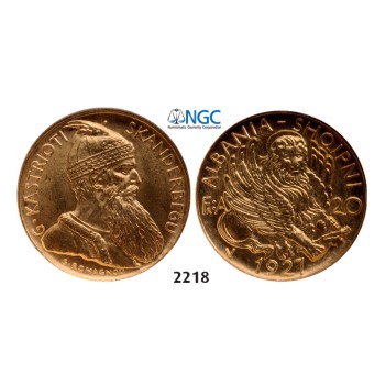 05.05.2013, Auction 2/2218. Albania, Ahmed Bey Zogu I, 1928-­1939, 20 Franga Ari, 1927­V, Vienna, GOLD, NGC MS65