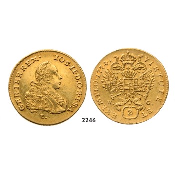 05.05.2013, Auction 2/2246. Austria, Joseph II. as co­regent, 1765-­1780, 2 Ducats 1774­-E/HG, Karlsburg, GOLD