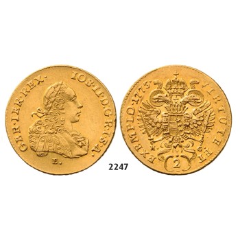 05.05.2013, Auction 2/2247. Austria, Joseph II. as co­regent, 1765-­1780, 2 Ducats 1775­-E/HG, Karlsburg, GOLD