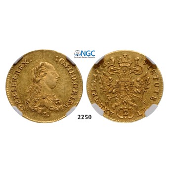 05.05.2013, Auction 2/2250. Austria, Joseph II. as co­regent, 1765-­1780, 2 Ducats 1778­-E/HS, Karlsburg, GOLD , NGC MS61