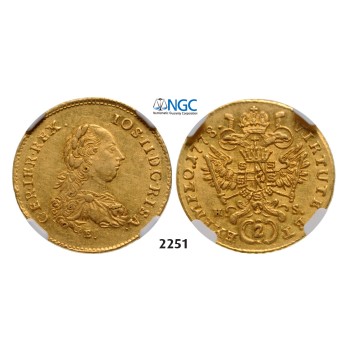 05.05.2013, Auction 2/ 2251. Austria, Joseph II. as co­regent, 1765-­1780, 2 Ducats 1778­-E/HS, Karlsburg, GOLD, NGC AU58