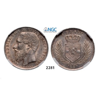 05.05.2013, Auction 2/2281. Belgian Congo, Leopold II, 1865­-1909, Franc 1887, Brussels, Silver, NGC MS61