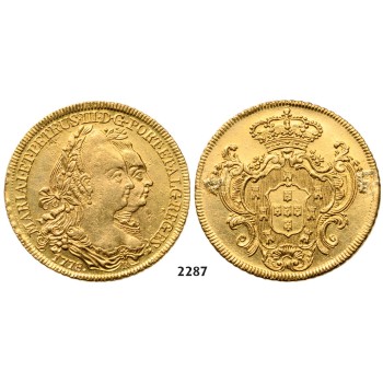 05.05.2013, Auction 2/2287. Brazil, Maria I. and Pedro III, 1777-­1786, 6400 Reis 1778­-R, Rio de Janeiro, GOLD