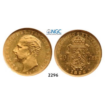 05.05.2013, Auction 2/ 2296. Bulgaria, Ferdinand I, 1887-­1918, 20 Leva 1894-­KБ, Kremnica, GOLD, NGC AU55