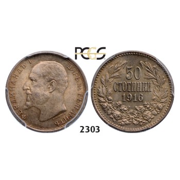 05.05.2013, Auction 2/2303. Bulgaria, Ferdinand I, 1887-­1918, 50 Stotinki 1916, Silver, PCGS MS64