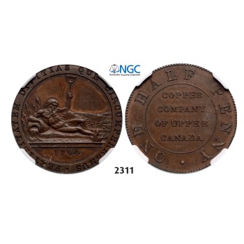 05.05.2013, Auction 2/2311. Canada, Upper Canada, Tokens, Token ½ Penny 1794 ­Dated Restrike, Soho, Copper, NGC PF64BN