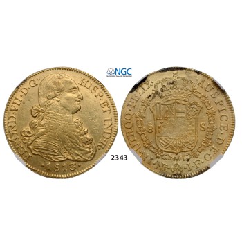 05.05.2013, Auction 2/2343. Colombia, Spanish Colony, 1525-­1819, Ferdinand VII, 1808-­1833, 8 Escudos 1813-­NR/JF, Santa Fe (Bogota) GOLD, NGC AU