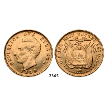 05.05.2013, Auction 2/2365. Ecuador, 10 Sucres (Diez) 1899­-JM, Birmingham, GOLD