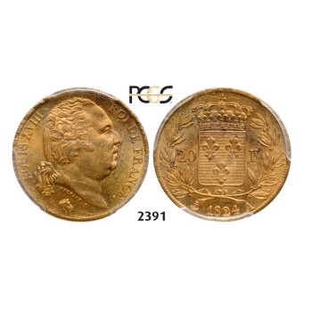 05.05.2013, Auction 2/2391. France, Louis XVIII, 1814-­1815/1815­-1824, 20 Francs 1824­-A, Paris, GOLD, PCGS MS63