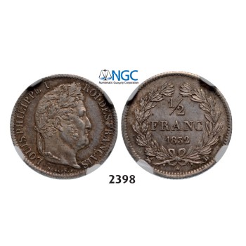 05.05.2013, Auction 2/2398. France, Louis Philippe, 1830-­1848, ½ Franc 1832­-B, Rouen, Silver, NGC MS62