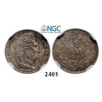 05.05.2013, Auction 2/2401. France, Louis Philippe, 1830-­1848, ¼ Franc 1839­-W, Lille, Silver, NGC MS63