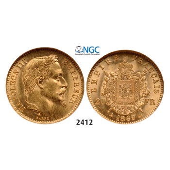 05.05.2013, Auction 2/2412. France, Napoleon III, 1852-­1870, 20 Francs 1869­-A, Paris, GOLD, NGC MS62