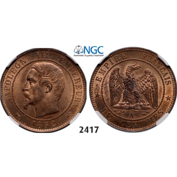 05.05.2013, Auction 2/2417. France, Napoleon III, 1852-­1870, 10 Centimes 1852­-A, Paris, Bronze, NGC MS64RB