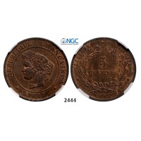 05.05.2013, Auction 2/2444. France, Third Republic, 1871-­1940, 5 Centimes 1877­-A, Paris, Bronze, NGC MS65RB