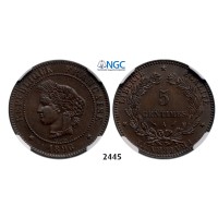 05.05.2013, Auction 2/2445. France, Third Republic, 1871-­1940, 5 Centimes 1896­-A, Paris, Bronze, NGC MS64BN