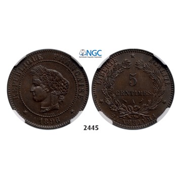 05.05.2013, Auction 2/2445. France, Third Republic, 1871-­1940, 5 Centimes 1896­-A, Paris, Bronze, NGC MS64BN