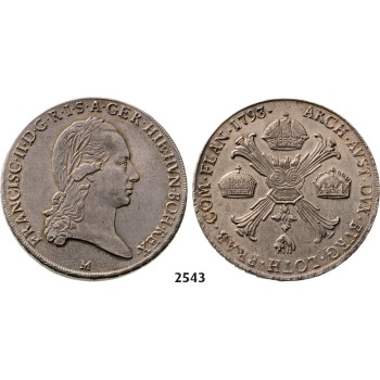 05.05.2013, Auction 2/2543. Italy, Lombardy-­Venetia, Franz II. Habsburg, 1792­-1835, Crocione (Kronentaler) 1793-­M, Milan, Silver