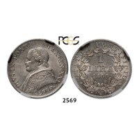 05.05.2013, Auction 2/2569. Italy, Papal States, Pius IX, 1846­-1878, Lira 1866-­R (XXI) Rome, Silver, PCGS MS64