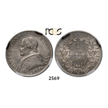 05.05.2013, Auction 2/2569. Italy, Papal States, Pius IX, 1846­-1878, Lira 1866-­R (XXI) Rome, Silver, PCGS MS64