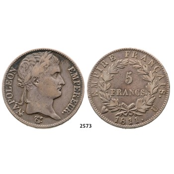 05.05.2013, Auction 2/2573. Italy, Piedmont (French), Napoleon I. as Emperor, 1804­-1814, 5 Francs 1811­-U, Turin, Silver