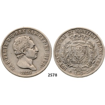 05.05.2013, Auction 2/2578. Italy, Sardinia, Carlo Felice, 1821-­1831, 5 Lire 1827-­P, Genova, Silver