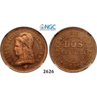 05.05.2013, Auction 2/2626. Mexico, Second Republic, 1867­-1905, 2 Centavos 1890, Copper. Puebla, NGC MS64RD