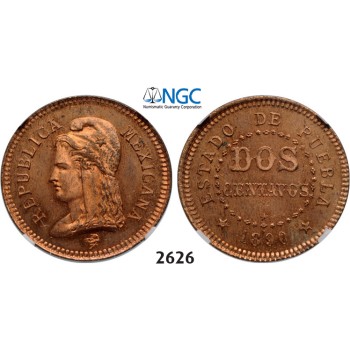 05.05.2013, Auction 2/2626. Mexico, Second Republic, 1867­-1905, 2 Centavos 1890, Copper. Puebla, NGC MS64RD