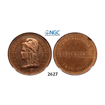 05.05.2013, Auction 2/2627. Mexico, Second Republic, 1867­-1905, 2 Centavos 1890, Copper. Independencia, NGC MS64RD