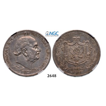 05.05.2013, Auction 2/2648. Montenegro, Nicholas I, 1860-­1918, 5 Perpera 1912, Vienna, Silver, NGC XF45