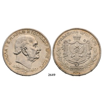 05.05.2013, Auction 2/ 2649. Montenegro, Nicholas I, 1860-­1918, 5 Perpera 1914, Vienna, Silver