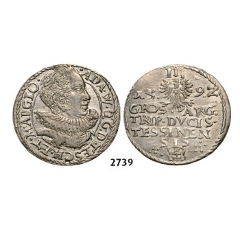 05.05.2013, Auction 2/2739. Poland, Duchy of Cieszyn (Silesia), Adam Waclaw, 1579-­1617, 3 Groschen (Trojak) 1592, Silver