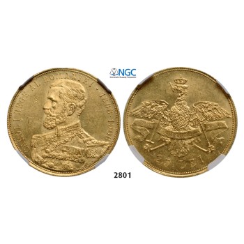 05.05.2013, Auction 2/2801. Romania, Carol I, 1866­-1914, 25 Lei, No Date (1906) Brussels, GOLD, NGC MS62