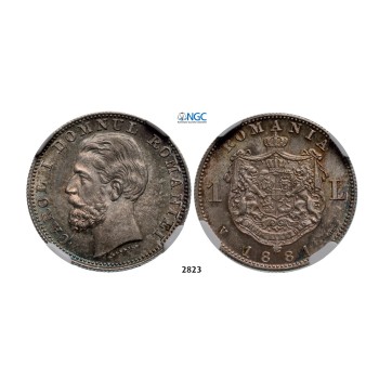 05.05.2013, Auction 2/2823. Romania, Carol I, 1866­-1914, Leu 1881­-V, Vienna, Silver, NGC MS64